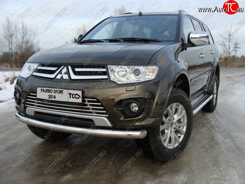 18 699 р. Защита переднего бампера нижняя 76,1 мм ТСС Тюнинг  Mitsubishi Pajero Sport  PB (2013-2017) рестайлинг (нержавейка)  с доставкой в г. Омск