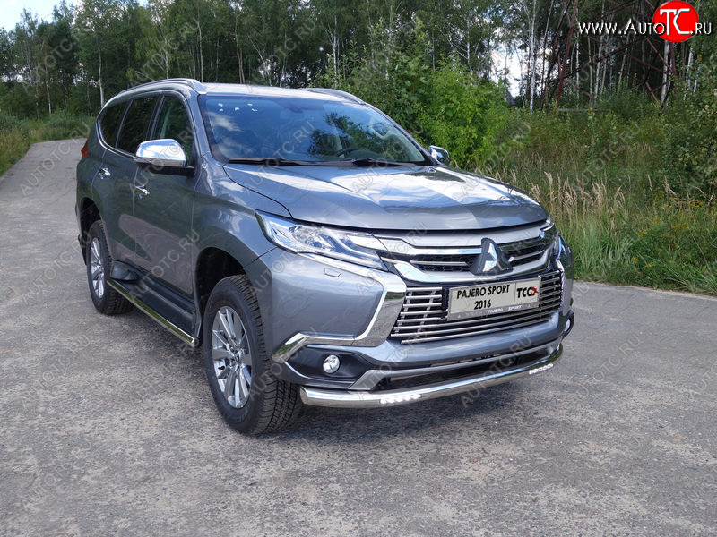 37 649 р. Защита переднего бампера нижняя с ДХО 76,1 мм ТСС Тюнинг  Mitsubishi Pajero Sport  QE (2015-2021) дорестайлинг (нержавейка)  с доставкой в г. Омск