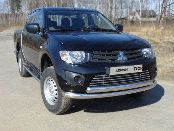 23 549 р. Защита передняя нижняя двойная 76*75 мм Long ТСС Тюнинг  Mitsubishi L200  4 (2013-2016)  рестайлинг (нержавейка)  с доставкой в г. Омск. Увеличить фотографию 1