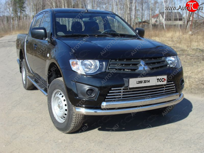 23 549 р. Защита передняя нижняя двойная 76*75 мм Long ТСС Тюнинг  Mitsubishi L200  4 (2013-2016)  рестайлинг (нержавейка)  с доставкой в г. Омск