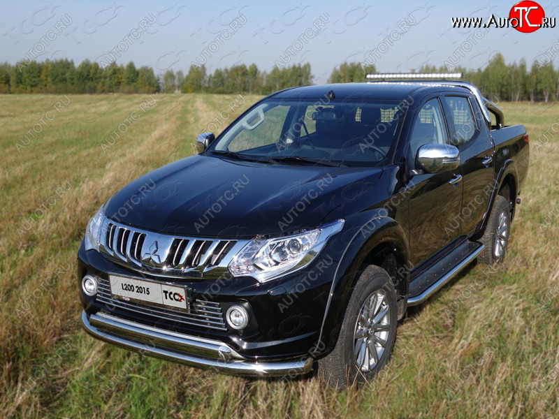 25 599 р. Защита передняя нижняя двойная 76,1*75 мм Тюнинг  Mitsubishi L200  5 KK,KL (2015-2019) дорестайлинг (нержавейка)  с доставкой в г. Омск