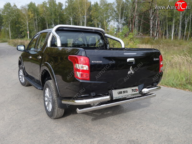 26 699 р. Защита задняя (уголки, нержавейка 76,1 мм) ТСС Тюнинг  Mitsubishi Pajero Sport  PB (2013-2017) рестайлинг  с доставкой в г. Омск