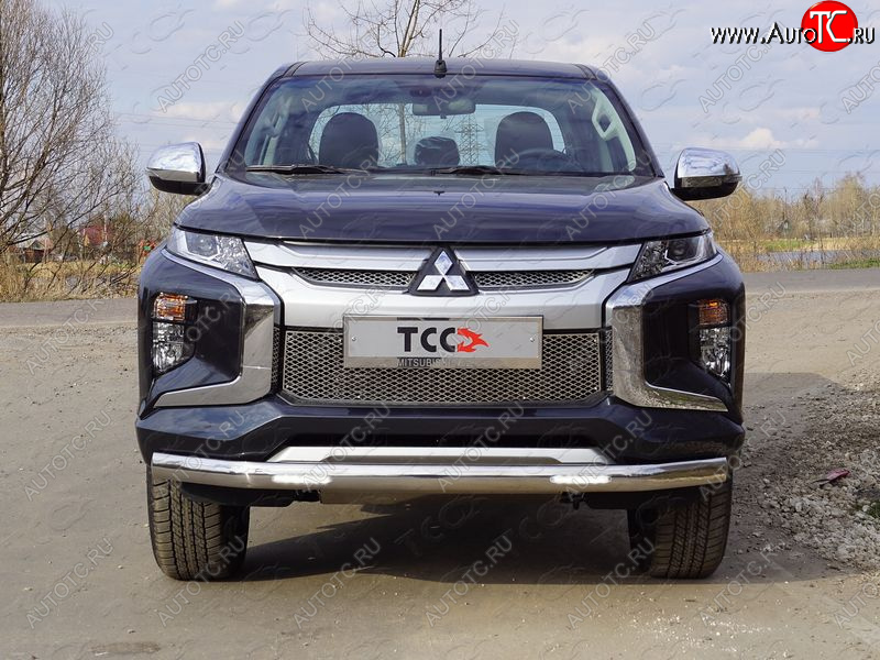 37 999 р. Защита передняя нижняя овальная с ДХО 75х42 мм ТСС Тюнинг  Mitsubishi L200  5 KK,KL (2018-2022) рестайлинг (нержавейка)  с доставкой в г. Омск