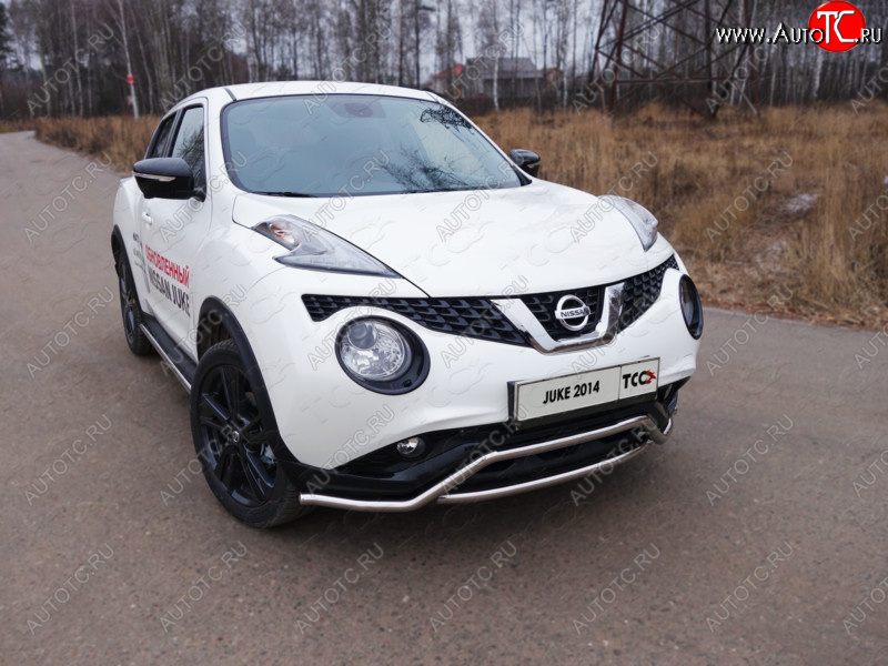 14 999 р. Защита переднего бампера кенгурин 42,4 мм ТСС Тюнинг  Nissan Juke  1 YF15 (2014-2020) рестайлинг (нержавейка)  с доставкой в г. Омск