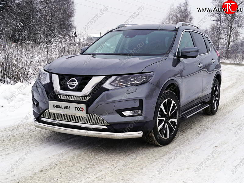 25 999 р. Защита переднего бампера нижняя овальная 75х42 мм ТСС Тюнинг Nissan X-trail 3 T32 рестайлинг (2017-2022) (нержавейка)  с доставкой в г. Омск