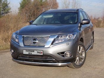 Защита переднего бампера нижняя овальная 75х42 мм ТСС Тюнинг Nissan (Нисан) Pathfinder (Патфайндер)  R52 (2012-2017) R52 дорестайлинг  (нержавейка)