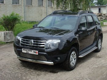 16 299 р. Защита передняя овальная короткая 75х42 мм ТСС Тюнинг  Renault Duster  HS (2010-2015) дорестайлинг (нержавейка)  с доставкой в г. Омск. Увеличить фотографию 1