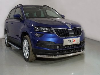 17 099 р. Защита переднего бампера нижняя d60,3 мм ТСС Тюнинг Skoda Karoq NU7 рестайлинг (2020-2025) (нержавейка)  с доставкой в г. Омск. Увеличить фотографию 1