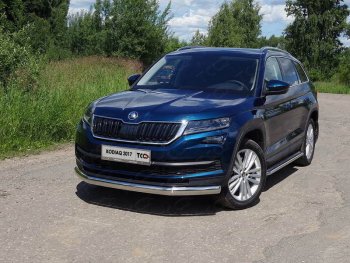 Защита переднего бампера нижняя овальная 75х42 мм ТСС Тюнинг Skoda (Шкода) Kodiaq (Кодиак)  NU7 (2017-2021) NU7 дорестайлинг  (нержавейка)