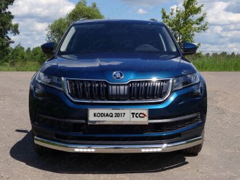 Защита переднего бампера нижняя овальная с ДХО 75х42 мм ТСС Тюнинг Skoda (Шкода) Kodiaq (Кодиак)  NU7 (2017-2021) NU7 дорестайлинг  (нержавейка)