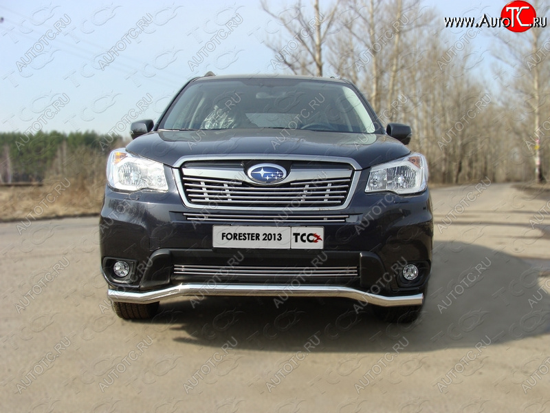 9 349 р. Верхняя декоративная вставка решетки радиатора ТСС Тюнинг  Subaru Forester  SJ (2012-2016) дорестайлинг (d 12 мм)  с доставкой в г. Омск