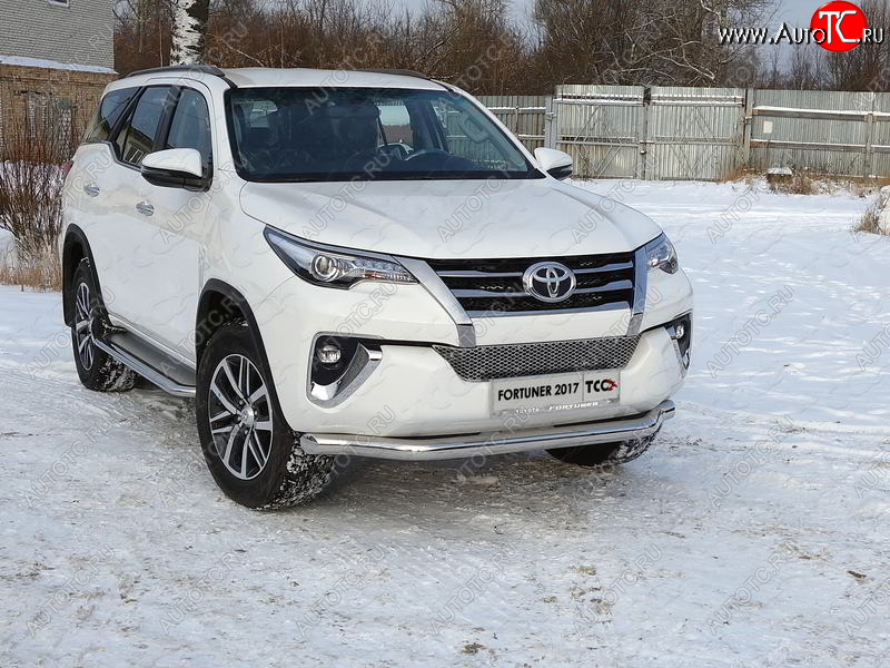 25 599 р. Защита переднего бампера нижняя 76,1 мм ТСС Тюнинг Toyota Fortuner AN160 дорестайлинг (2015-2020) (нержавейка)  с доставкой в г. Омск