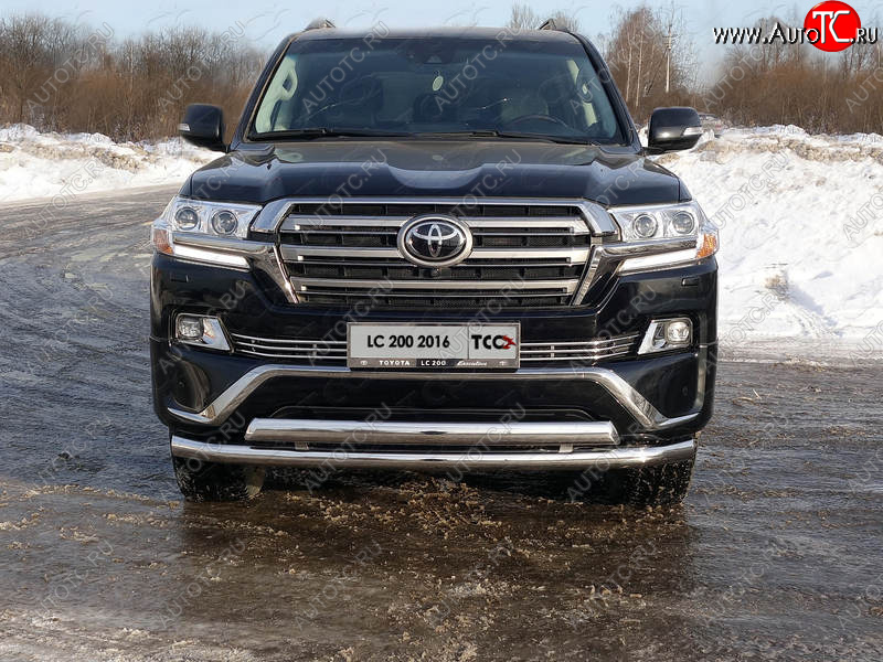 37 649 р. Защита передняя нижняя двойная 76,1*75 мм ТСС Тюнинг  Toyota Land Cruiser  200 (2015-2021) 2-ой рестайлинг (нержавейка)  с доставкой в г. Омск