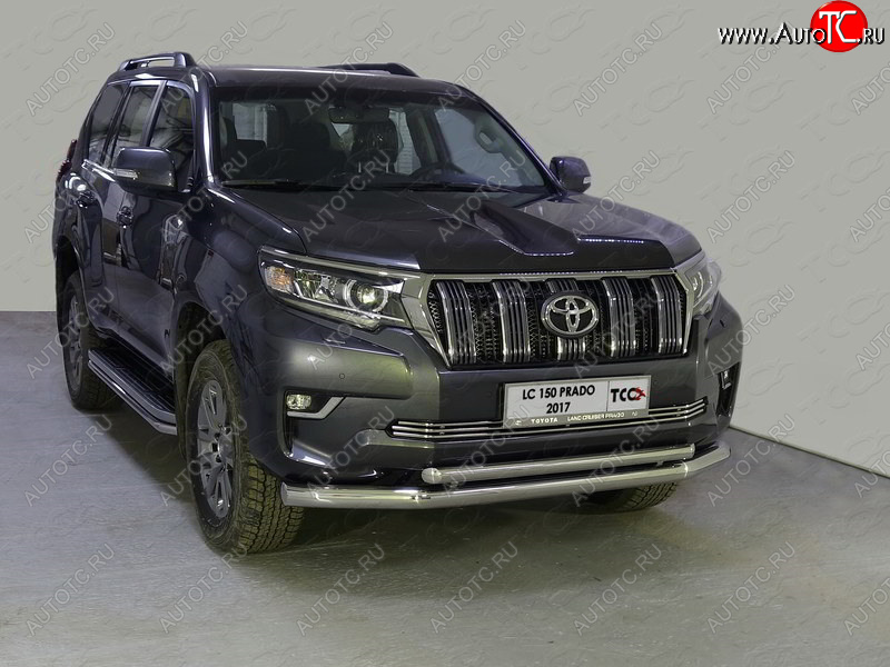 37 649 р. Защита передняя нижняя двойная 76,1*50,8 мм Тюнинг  Toyota Land Cruiser Prado  J150 (2017-2020) 2-ой рестайлинг (нержавейка)  с доставкой в г. Омск