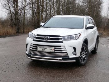 27 599 р. Защита переднего бампера нижняя двойная 60*42,4 мм ТСС Тюнинг  Toyota Highlander  XU50 (2016-2020) рестайлинг (нержавейка)  с доставкой в г. Омск. Увеличить фотографию 1