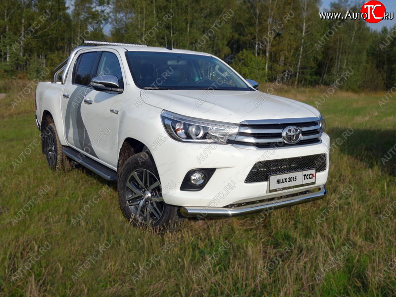 22 999 р. Защита переднего бампера нижняя d76,1 мм ТСС Тюнинг  Toyota Hilux  AN120 (2016-2020) дорестайлинг (нержавейка)  с доставкой в г. Омск