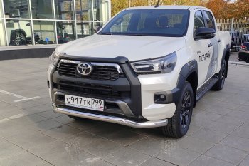 26 699 р. Защита переднего бампера волна d76,1 мм ТСС Тюнинг  Toyota Hilux  AN120 (2020-2024) 2-ой рестайлинг (нержавейка)  с доставкой в г. Омск. Увеличить фотографию 1