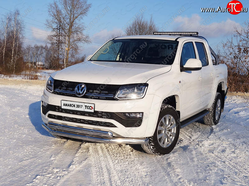 32 999 р. Защита передняя нижняя двойная 76,1*75 мм ТСС Тюнинг  Volkswagen Amarok (2016-2022) рестайлинг (нержавейка)  с доставкой в г. Омск