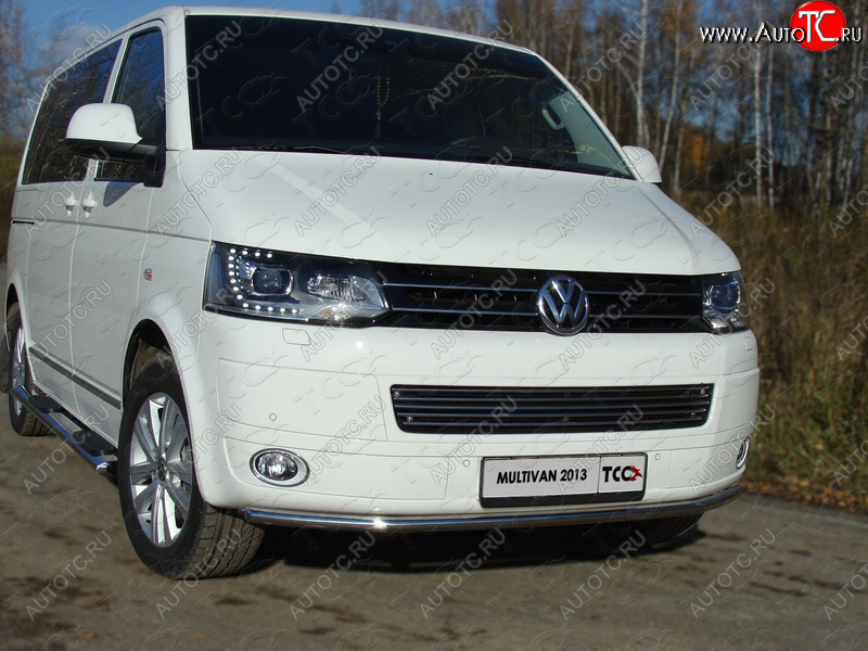 16 549 р. Защита переднего бампера нижняя d42,4 мм ТСС Тюнинг  Volkswagen Multivan  T5 (2009-2015) рестайлинг (нержавейка)  с доставкой в г. Омск