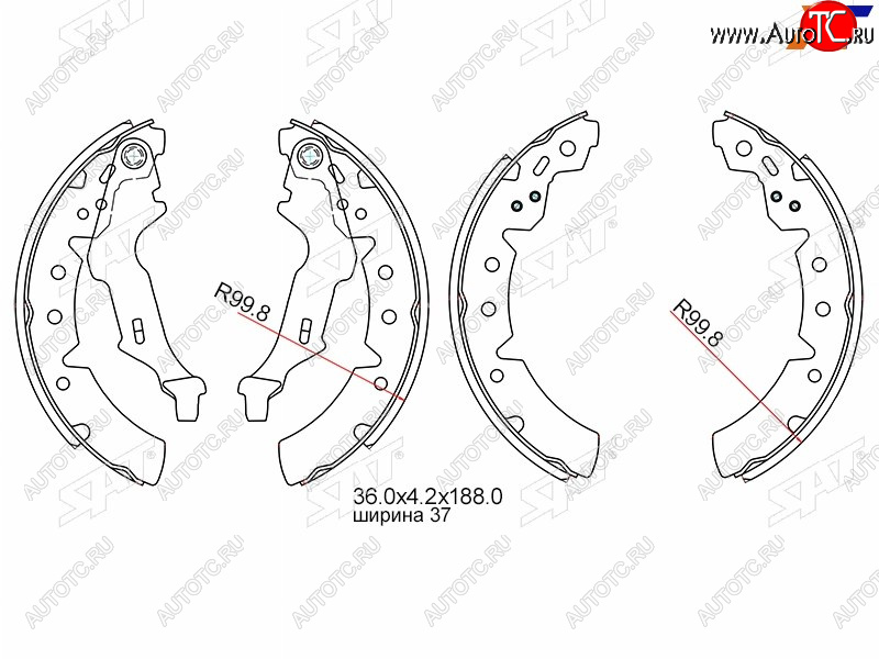 1 599 р. Колодки тормозные задние RH-LH SAT  Toyota Carina E  T190 - Corona  T190  с доставкой в г. Омск