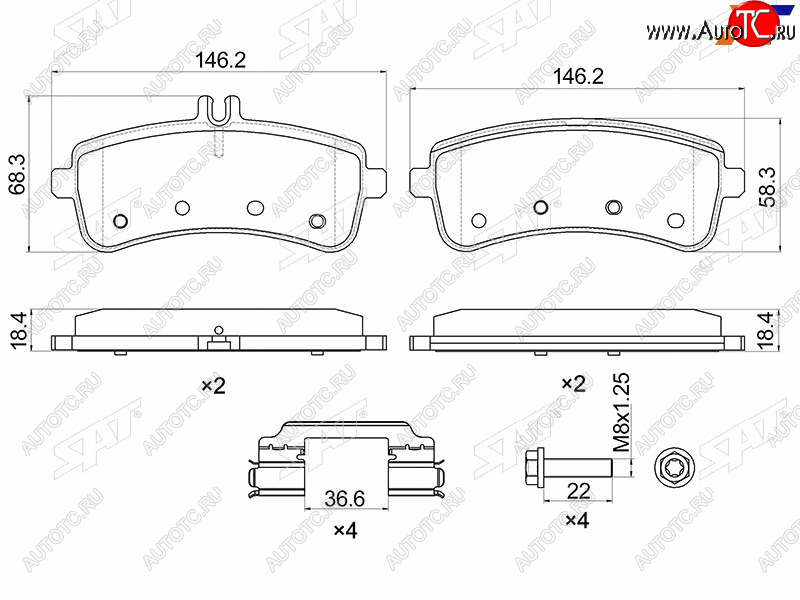 1 649 р. Колодки тормозные задние RH-LH SAT  Mercedes-Benz S class  W222 (2013-2017) седан гибрид дорестайлинг  с доставкой в г. Омск