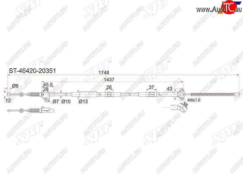 1 269 р. Трос ручника 2WD RH SAT Toyota Corona Premio T210 дорестайлинг (1996-1997) (барабанные тормоза)  с доставкой в г. Омск