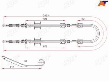 Трос ручного тормоза RH-LH V2.0-2.5 SAT Ford (Форд) Transit (Транзит) ( 4) (1994-2025) 4 цельнометаллический фургон 2-ой рестайлинг, цельнометаллический фургон дорестайлинг, цельнометаллический фургон, цельнометаллический фургон,  рестайлинг ()