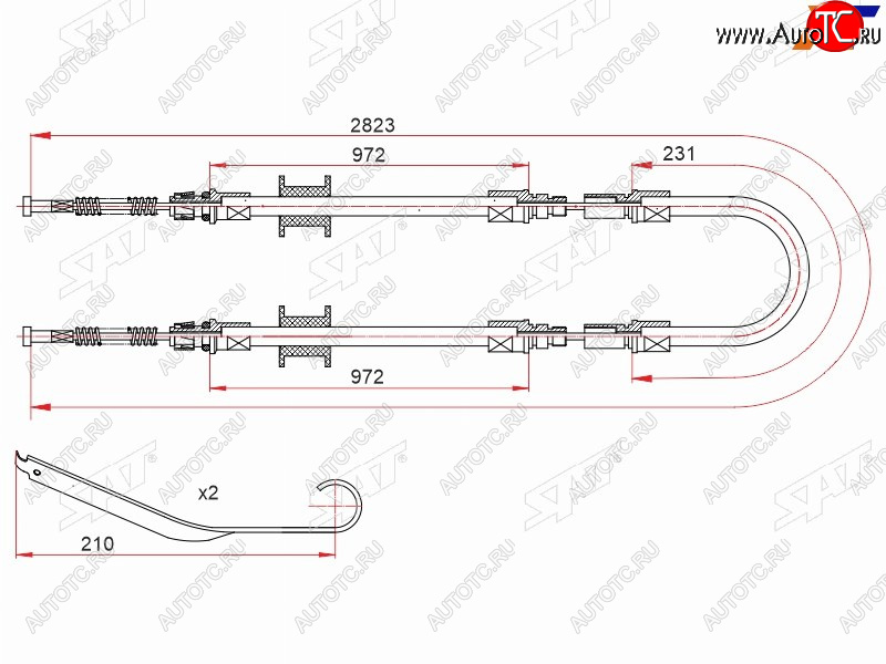 1 599 р. Трос ручного тормоза RH-LH V2.0-2.5 SAT  Ford Transit ( 4) (1994-2025) цельнометаллический фургон 2-ой рестайлинг, цельнометаллический фургон дорестайлинг, цельнометаллический фургон, цельнометаллический фургон,  рестайлинг (одинарные колеса)  с доставкой в г. Омск