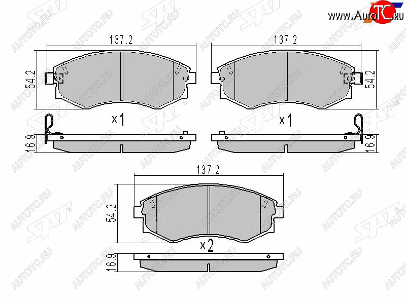 1 189 р. Колодки тормозные передние FR-FL SAT   Hyundai Elantra ( XD,  XD2) (2000-2010), Hyundai Sonata ( Y3,  EF) (1993-2001), Nissan Murano  1 Z50 (2002-2009), SSANGYONG Rexton ( Y200,  Y250,  Y290,  Y400) (2001-2023)  с доставкой в г. Омск