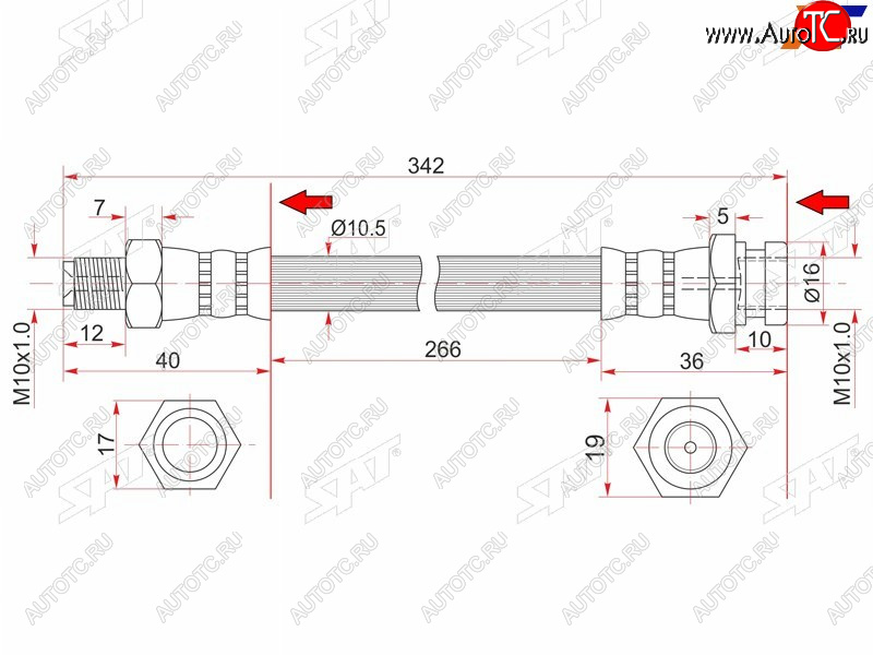 939 р. Шланг тормозной передний (Таиланд) RH SAT Mitsubishi Fuso Canter (2000-2007)  с доставкой в г. Омск