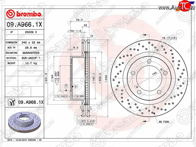 14 549 р. Тормозной передний диск (Ø340) BREMBO  Lexus LX570 J200 дорестайлинг (2007-2012)  с доставкой в г. Омск