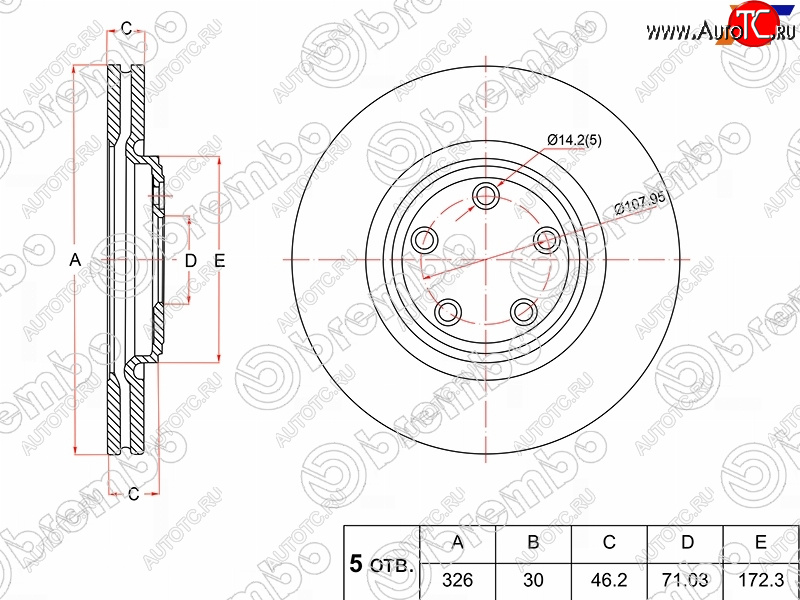 10 249 р. Передний тормозной диск(Ø326) BREMBO  Jaguar XF  X250 - XKR  с доставкой в г. Омск