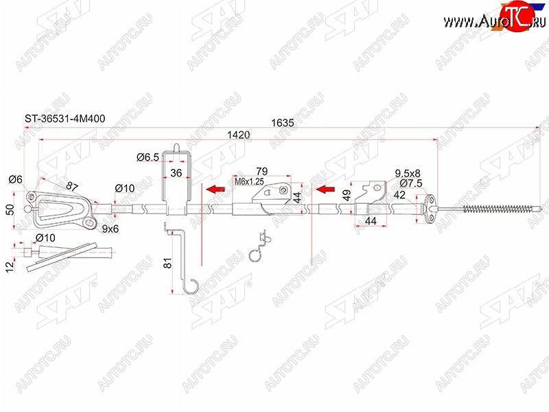 1 599 р. Трос ручника LH 2WD SAT  Nissan Almera  N16 - Sunny  B15  с доставкой в г. Омск