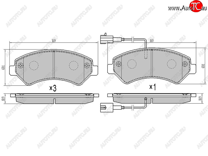 1 999 р. Колодки тормозные перед FL-FR SAT Peugeot Boxer 290 (2014-2024) (2 датчика износа с камерами наполнением)  с доставкой в г. Омск