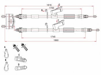 Трос ручного тормоза SAT Ford Focus 2 универсал дорестайлинг (2004-2008)  (дисковые тормоза)