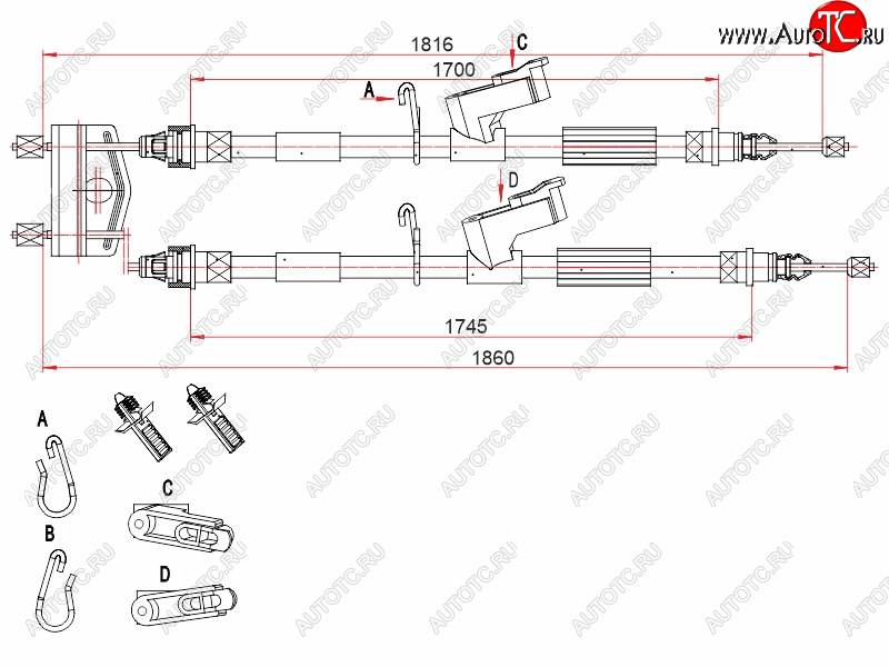 2 069 р. Трос ручного тормоза SAT Ford Focus 2 универсал дорестайлинг (2004-2008) (дисковые тормоза)  с доставкой в г. Омск