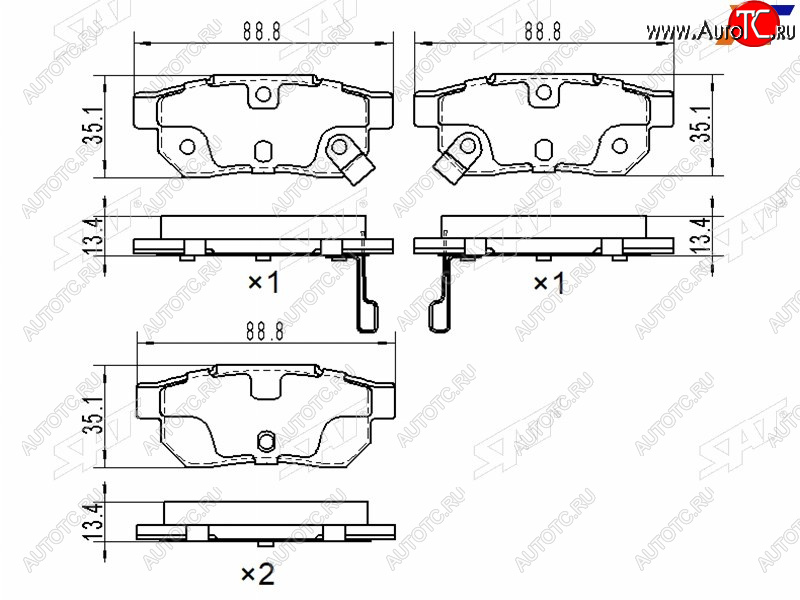 2 399 р. Колодки тормозные задние RH-LH SAT Honda Fit 4 GR дорестайлинг (2019-2022)  с доставкой в г. Омск