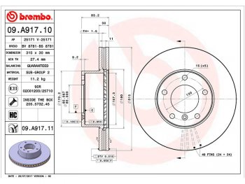 11 349 р. Передний тормозной диск(Ø315) BREMBO Mercedes-Benz GL class X164 рестайлинг (2009-2012)  с доставкой в г. Омск. Увеличить фотографию 1