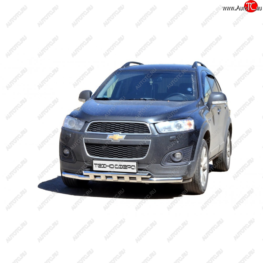 10 599 р. Защита переда труба двойная крашенная d63,5, Техно Сфера  Chevrolet Captiva ( CN202S) (2006-2024)  дорестайлинг, 1-ый рестайлинг, 2-ой рестайлинг,  дорестайлинг, дорестайлинг (Черный глянец)  с доставкой в г. Омск