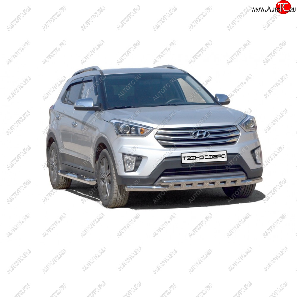 24 999 р. Защита переда труба двойная нержавейка d63,5, Техно Сфера  Hyundai Creta ( GS,  SU) (2015-2022) дорестайлинг, рестайлинг (Нержавейка)  с доставкой в г. Омск