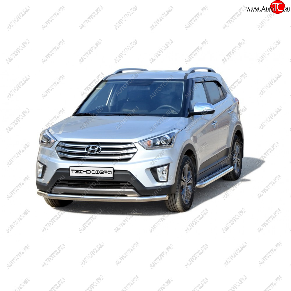 6 699 р. Защита переда труба крашенная d63.5, Техно Сфера Hyundai Creta GS дорестайлинг (2015-2019) (Черный матовый)  с доставкой в г. Омск