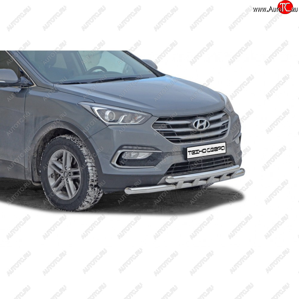 30 999 р. Защита переда труба двойная нержавейка d63,5, Техно Сфера  Hyundai Santa Fe  DM (2015-2019) рестайлинг (Нержавейка)  с доставкой в г. Омск