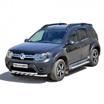 Пороги бумер алюминиевые с резинкой, Техно Сфера Renault Duster HS дорестайлинг (2010-2015)