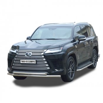 13 199 р. Защита переда труба двойная крашенная d63, d51, Техно Сфера  Lexus LX600  J310 (2021-2022) (Черный матовый)  с доставкой в г. Омск. Увеличить фотографию 1