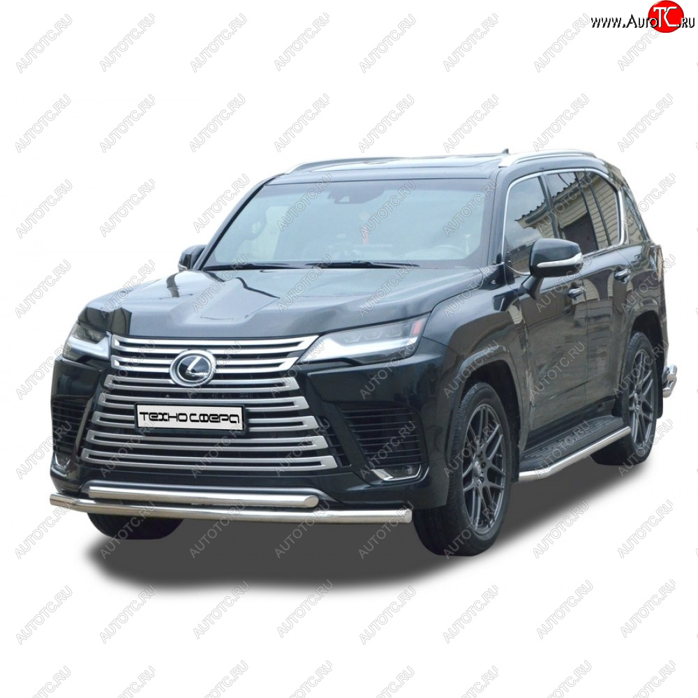 13 199 р. Защита переда труба двойная крашенная d63, d51, Техно Сфера  Lexus LX600  J310 (2021-2022) (Черный матовый)  с доставкой в г. Омск