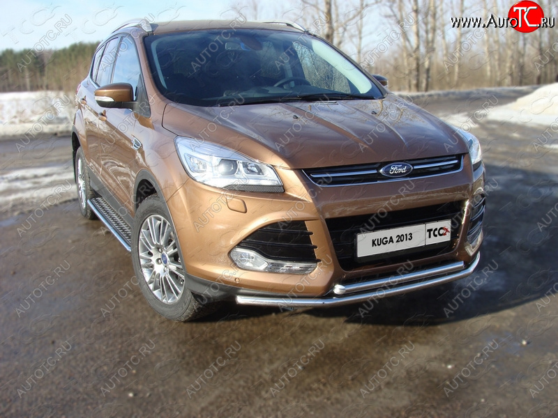 12 999 р. Защита передняя двойная d42,4*42,4 мм ТСС Тюнинг Ford Kuga 2 дорестайлинг (2013-2016) (нержавейка)  с доставкой в г. Омск