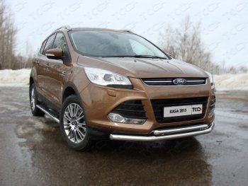 15 299 р. Защита передняя двойная d42,4*42,4 мм ТСС Тюнинг  Ford Kuga  2 (2013-2016) дорестайлинг (нержавейка)  с доставкой в г. Омск. Увеличить фотографию 1