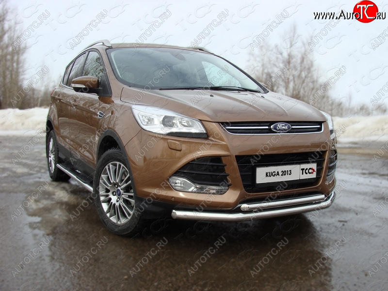 15 299 р. Защита передняя двойная d42,4*42,4 мм ТСС Тюнинг  Ford Kuga  2 (2013-2016) дорестайлинг (нержавейка)  с доставкой в г. Омск