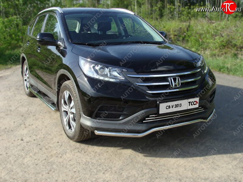 28 849 р. Пороги овальные с накладкой 120х60 мм ТСС Тюнинг  Honda CR-V  RM1,RM3,RM4 (2012-2015) дорестайлинг (серые)  с доставкой в г. Омск