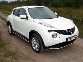 10 949 р. Защита переднего бампера нижняя d42,4 мм ТСС Тюнинг Nissan Juke 1 YF15 дорестайлинг (2010-2014) (нержавейка)  с доставкой в г. Омск. Увеличить фотографию 1